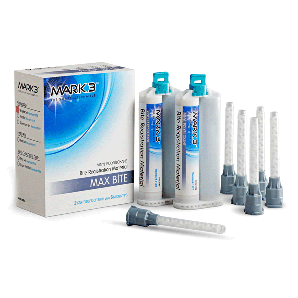 MARK3 Max Bite Mint Chocolate Chip Bite Registration Material, Fast Set, 2 x 50 mL Cartridges, 6 Mixing Tips - MARK3 Max Bite Mint Chocolate Chip Bite Registration, Fast Set, 2 x 50 mL Cartridges - Image 1