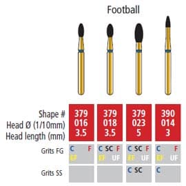 Alpen FG #379.023 Super Coarse Grit, Football Shaped Diamond Bur, Package of 5 - Alpen FG #379.023 Super Coarse Grit, Football Shaped Diamond Bur. Package of 5 - Image 1