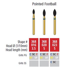 Alpen FG #368.023 Super Coarse Grit, Pointed Football Shaped Diamond Bur, 5/Pkg - Alpen FG #368.023 Super Coarse Grit, Pointed Football Shaped Diamond Bur - Image 1