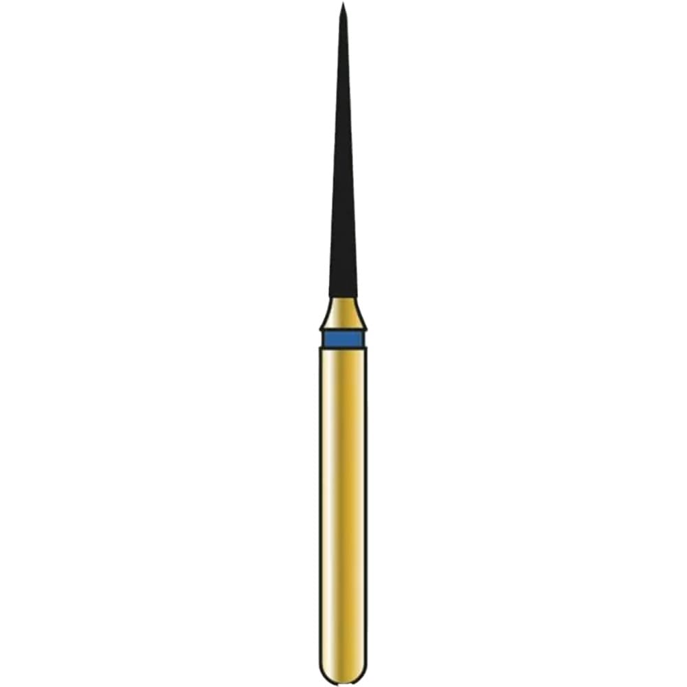 Diatech FG #859.010 Medium Grit Needle Shaped Gold Diamond Bur, 10/Pk - Diatech, FG #859.010 Medium Grit Needle Shaped Gold Diamond Bur, 10/Pk - Image 1
