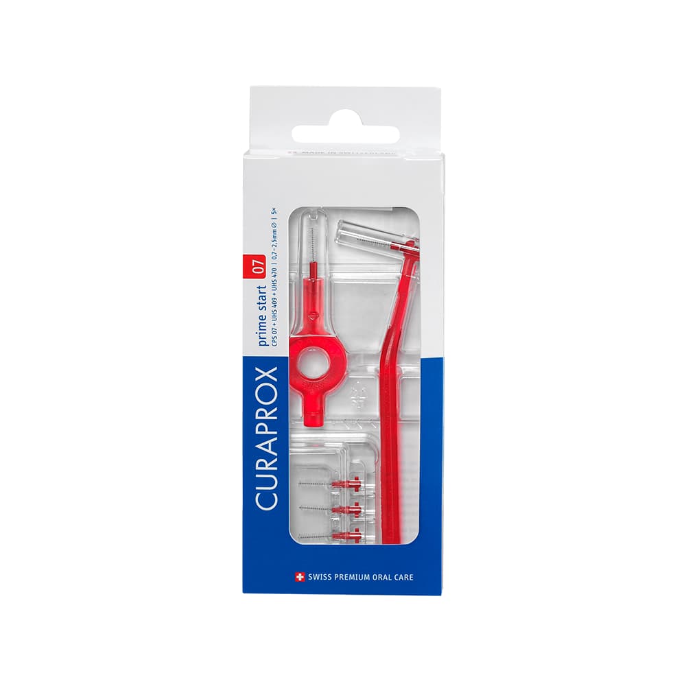 Curaprox CPS 011 Prime Start Interdental Brush Set, 1.1-5.0mm, Green, Includes 1 Handle, 5 Replacement Heads, Ring Holder, Angled Holder, and Protective Cap - Curaprox CPS 011 Prime Start Interdental Brush Set, 1.1 - 5.0mm, Green, Includes: - Image 1
