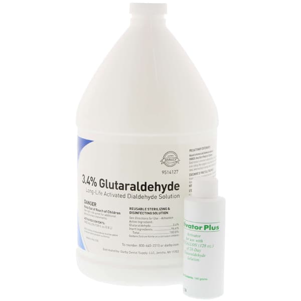 Darby Dental 3.4% Glutaraldehyde Sterilant Solution, 1 Gallon Bottle with Activator Plus - Darby Dental 3.4% Glutaraldehyde Sterilant Solution - 1 Gallon Bottle with Activator - Image 1