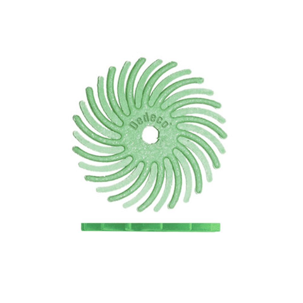 Dedeco Sunburst 5/8" TC Aluminum Oxide Radial Discs, Ultra-Fine, 1 Micron, Light Green, 12/Pk - SUNBURST 5/8" TC Aluminum Oxide Discs, Ultra-Fine, 1 Micron, Light Green, 12/Pk - Image 1