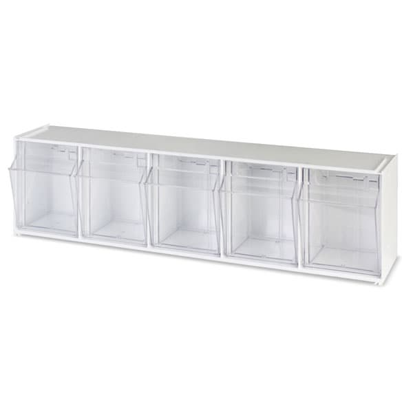 Deflecto Tilt Bin Interlocking Multi-Bins 5 Bin Storage System, White, 23-5/8"W - Tilt Bin Interlocking Multi-Bins 5 Bin - Image 1
