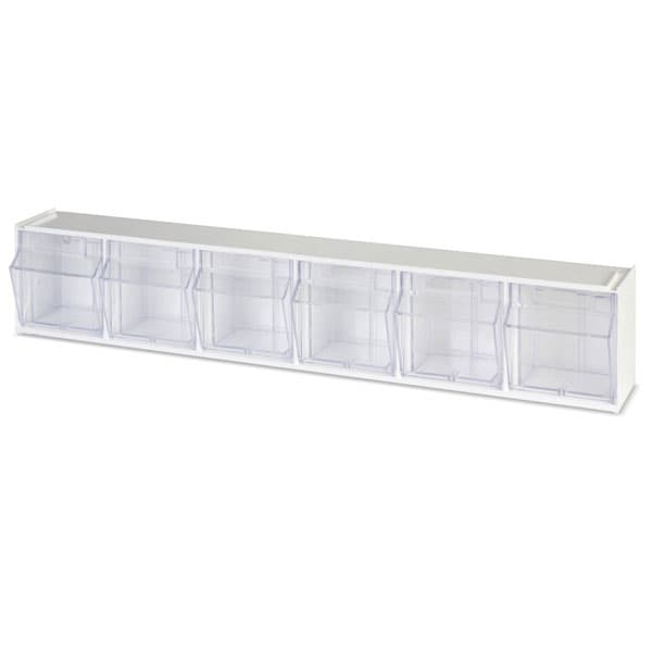 Deflecto Tilt Bin Interlocking Multi-Bins 6 Bin Storage System, White, 23-5/8"W, 01KEZKNKC432X6DESQ36702N20 - Tilt Bin Interlocking Multi-Bins 6 Bin - Image 1