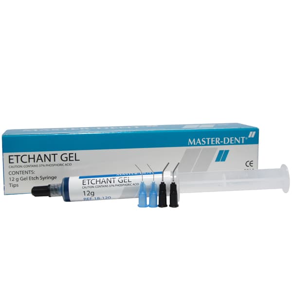Master-Dent BLUE Etch Gel, 37% Phosphoric Acid, 12g Syringe with Black Luer Lock Tips and 25 Application Tips - Master-Dent BLUE Etch Gel, 37% Phosphoric Acid, 12 gram Syringe and Black Luer - Image 1