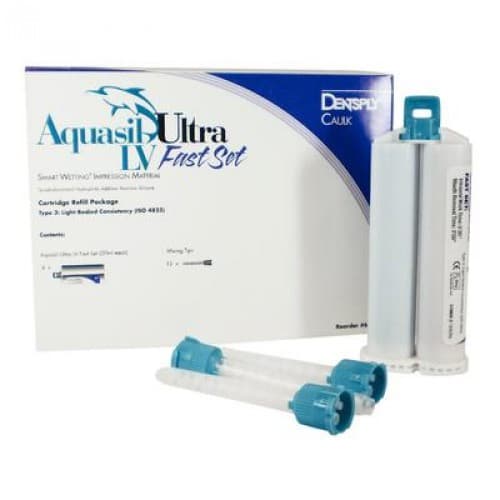 Aquasil Ultra LV Low Viscosity (Teal) Fast Set Smart Wetting Impression Material, 4 x 50 mL Cartridges with 12 Mixing Tips - Aquasil Ultra LV Low Viscosity (Teal) Fast set, 4 - 50 mL Cartridges and 12 - Image 1