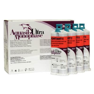 Aquasil Ultra Monophase (Purple) Smart Wetting Impression Material, Regular Set, 4 x 50 mL Cartridges with 12 Mixing Tips - Aquasil Ultra Monophase (Purple) Regular set, 4 - 50 mL Cartridges and 12 - Image 1