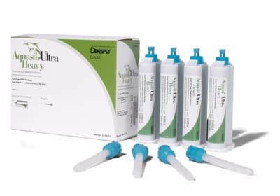 Aquasil Ultra Heavy (Light Green) Smart Wetting VPS Impression Material, Regular Set, 4 x 50 mL Cartridges, 12 Mixing Tips - Aquasil Ultra Heavy (Light Green) Regular set, 4x 50 mL Cartridges, 12 Tips - Image 1