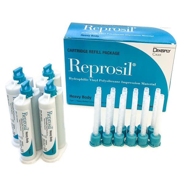 Reprosil Cartridge System Heavy Body Vinyl Polysiloxane Impression Material, 4-Pack Refill (4 x 50 ml Split Cartridges + 12 Mixing Tips), Green, #626220 - Reprosil Cartridge System - Heavy Body, 4-pack Refill: 4 - 50 ml split - Image 1