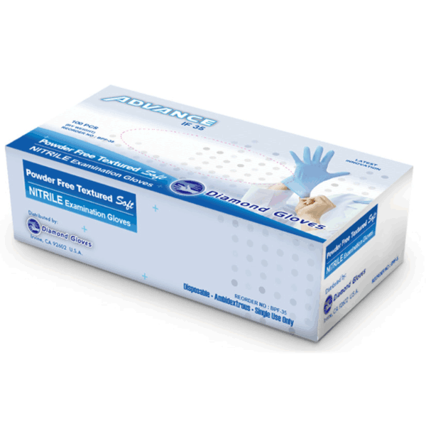 Advance IF35 Diamond Nitrile Exam Gloves, Medium, Powder-Free, Non-Sterile, Blue, Textured, 100/Box - Advance IF35 Diamond Nitrile Exam gloves: Medium, 100/Bx. Blue, Non-Sterile - Image 1