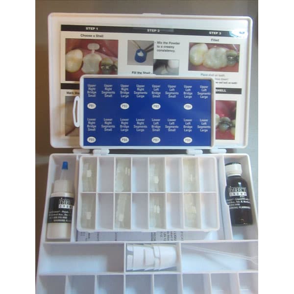 DirectCrown Posterior Bridge Kit - 16 Adult Bridge Shells (Translucent), with Powder, Liquid, Mixing Bowls, Dropper & Instructions - DirectCrown Bridge Posterior Bridge Kit - 16 Adult Bridge Shells - Image 1