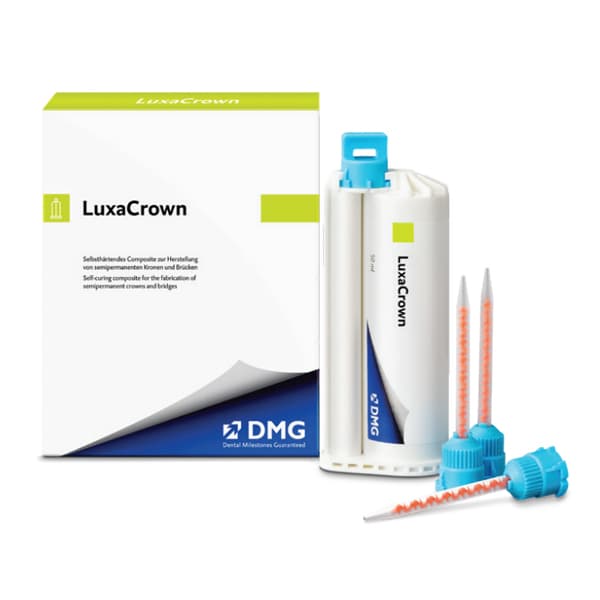 LuxaCrown Shade A2 Temporary Crown & Bridge Material, 50 ml Cartridge with 15 Automix Tips, Export Package - LuxaCrown Shade A2 - 50 ml Cartridge and 15 Automix Tips EXPORT PACKAGE - Image 1