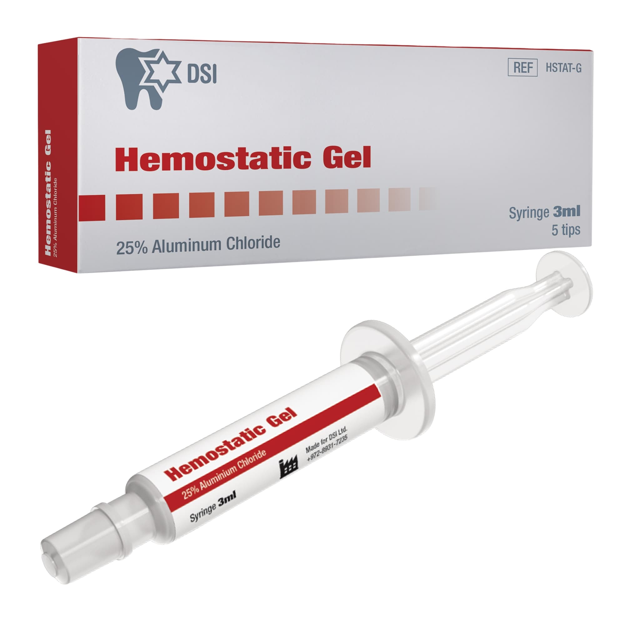 DSI Aluminum Chloride Hemostatic Gel, 25%, Thixotropic, 3ml Preloaded Syringe with 5 Applicator Tips, Single Kit - DSI Aluminum Chloride Hemostatic Gel, 25%, Thixotropic, 3ml, Single Kit. Includes: - Image 1