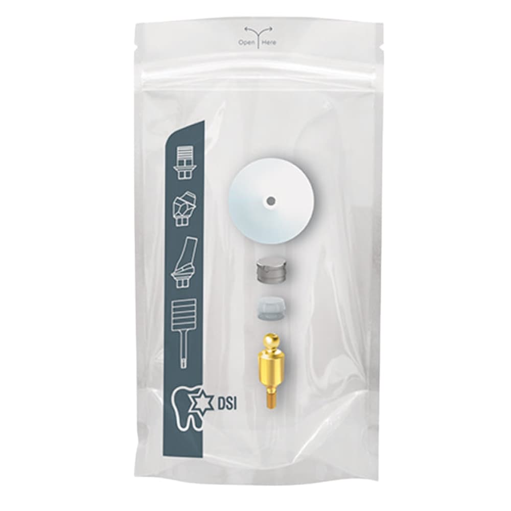 DSI Straight Titanium Ball Attachment Basic Set, 4.0mm Collar, Single Kit (Includes Abutment, Housing, Cap, Disc) - DSI Straight Titanium Ball Attachment Basic Set, 4.0mm Collar, Single Kit. Includes: - Image 1