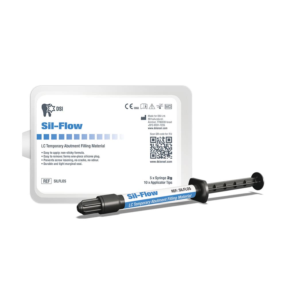 Sil-Flow Light-Cured Temporary Abutment Filling Material, 5 x 2 g Syringes & 10 Applicator Tips - Sil-Flow Light-Cured Temporary Abutment Filling Material, 5 x 2 Gm. Syringes & 10 Applicator Tips - Image 1