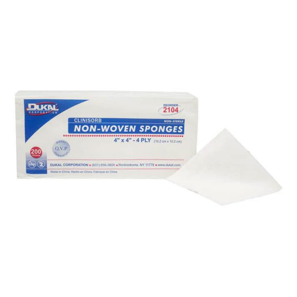 Dukal 4-Ply Non-Woven Sponges, 4" x 4", Non-Sterile, 200/Pk - Dukal 4-Ply Non-Woven Sponges, 4" x 4", Non-Sterile, 200/Pk - Image 1
