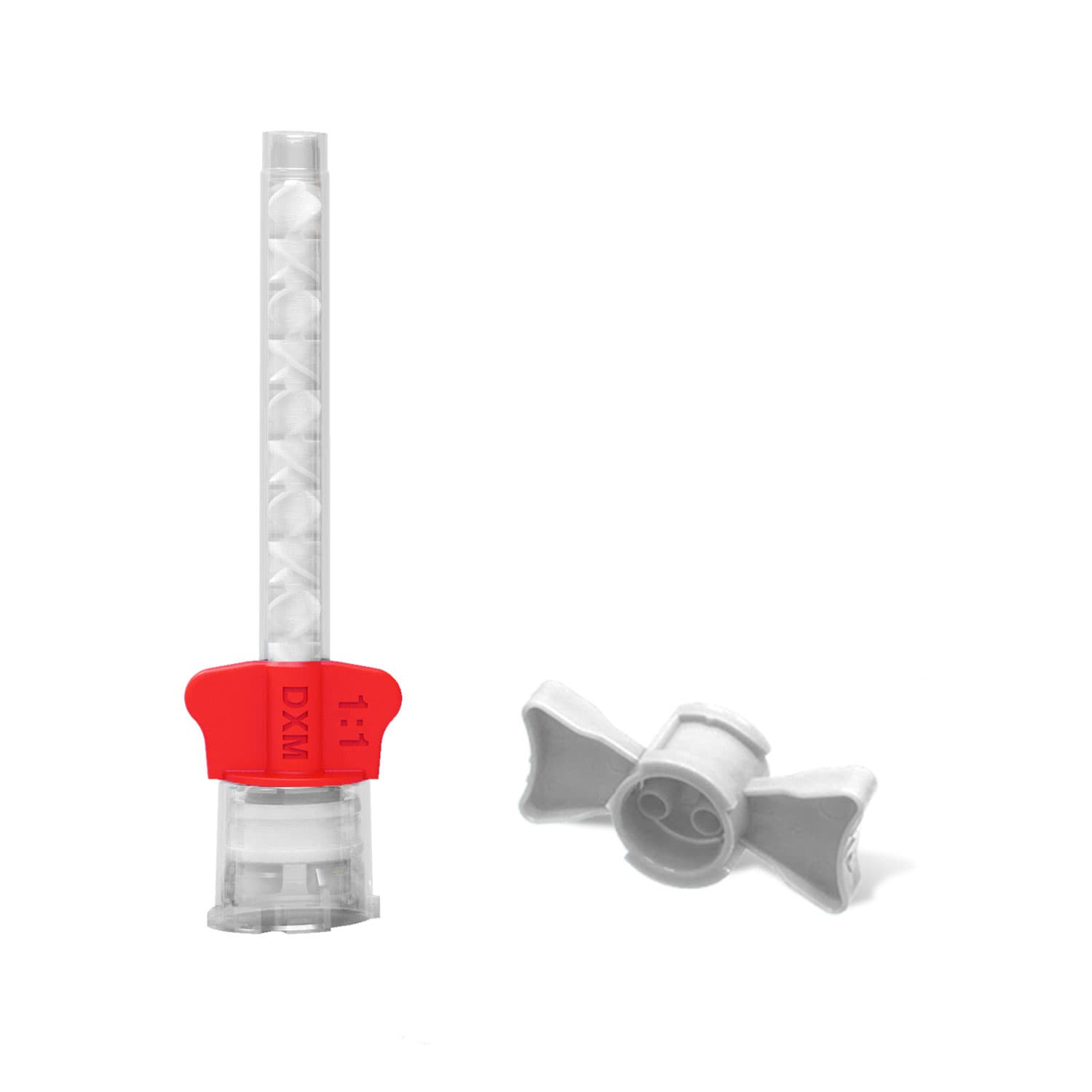 DX-Mixer Medium Body 1:1 HP Mixing Tips with White Wings, Large (5.4 mm), 48/Pk, Includes 5 EZ VPS Connectors - DX-Mixer Medium Body 1:1 HP Mixing Tips with White Wings, Large (5.4 mm), 48/Pk. Includes - Image 1