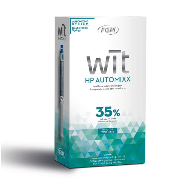 Wit HP AutoMixx 35% Hydrogen Peroxide In-Office Automix Whitening Kit: 1 x 5g Whitening Gel Syringe, 2 Applicator Tips, 1 x 2g Top Dam Syringe - Wit HP AutoMixx 35% Hydrogen Peroxide In-Office Automix Whitening Kit: 1 x 5g - Image 1