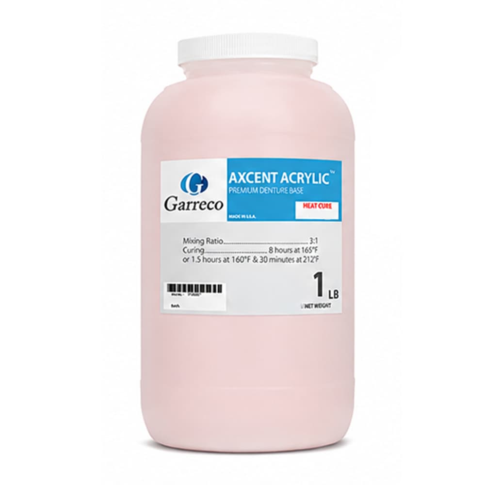 Garreco Premium Denture Base Heat-Cure Acrylic Resin, Light Fiber Pink, 1 lb Jar, 1/Pk - Garreco Premium Denture Base Heat-Cure Acrylic Resin, Light Fiber Pink, 1lb Jar, 1/Pk - Image 1