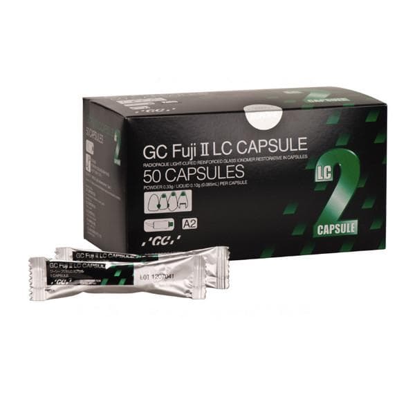 GC Fuji II LC Light-Cure Resin-Reinforced Glass Ionomer Restorative, A3.5, Capsules, 50/Pk (Export Package) - GC Fuji II LC A3.5 capsules 50/Pk. EXPORT PACKAGE. Light-Cure Resin Reinforced - Image 1