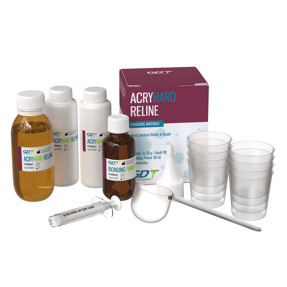 GDT AcryHard Hard Acrylic Denture Reline Kit, Powder & Liquid, Translucent Pink, 01KXMDBKEVZZFE6TRER3SDY6W9 - GDT AcryHard Hard Acrylic Denture Reline Kit - Image 1