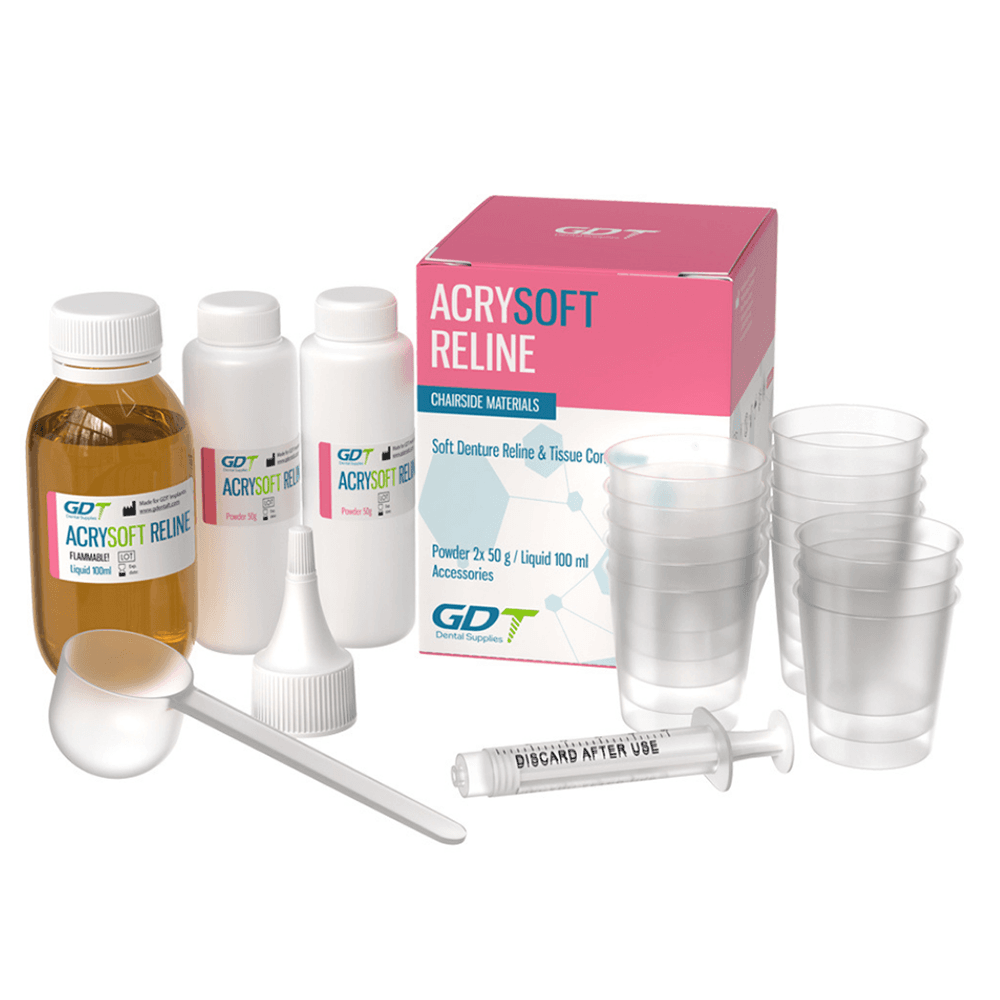 GDT AcrySoft Soft Acrylic Denture Reline Kit, 2x50g Powder + 100ml Liquid, 01KXMDBKEVMSNWBNYJ4K026H4M - GDT AcrySoft Soft Acrylic Denture Reline Kit. Includes: - Image 1