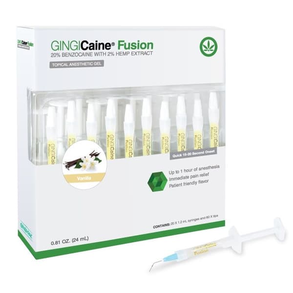 GINGICaine Fusion Vanilla Topical Anesthetic, 1.2 ml Syringe Kit, 20 Syringes + 60 Tips - GINGICaine Fusion Vanilla Topical Anesthetic 1.2 ml Syringe Kit. Contains: - Image 1
