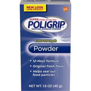 Super Poligrip Extra Strength Denture Adhesive Powder, Zinc-Free, 1.6 oz Bottles (24/Case) - Poligrip Super Denture Adhesive Powder, Extra Strength, 24 - 1.6 oz Bottles - Image 1