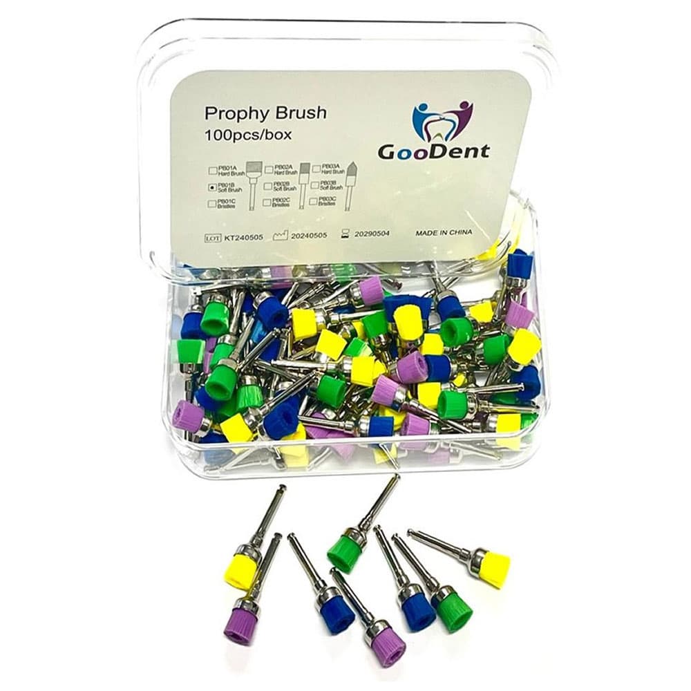 GooDent Prophy Brushes, Cup-shaped, Soft Nylon, Assorted Colors, RA Attachment, 100/Box - GooDent Prophy Brushes, Cup-shaped, Soft Nylon, Assorted Colors, 100/Box - Image 1