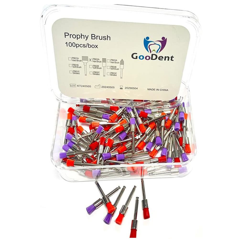 GooDent Prophy Brushes, Flat-shaped, Hard Nylon, Assorted Colors, RA Attachment, 100/Box - GooDent Prophy Brushes, Flat-shaped, Hard Nylon, Assorted Colors, 100/Box - Image 1