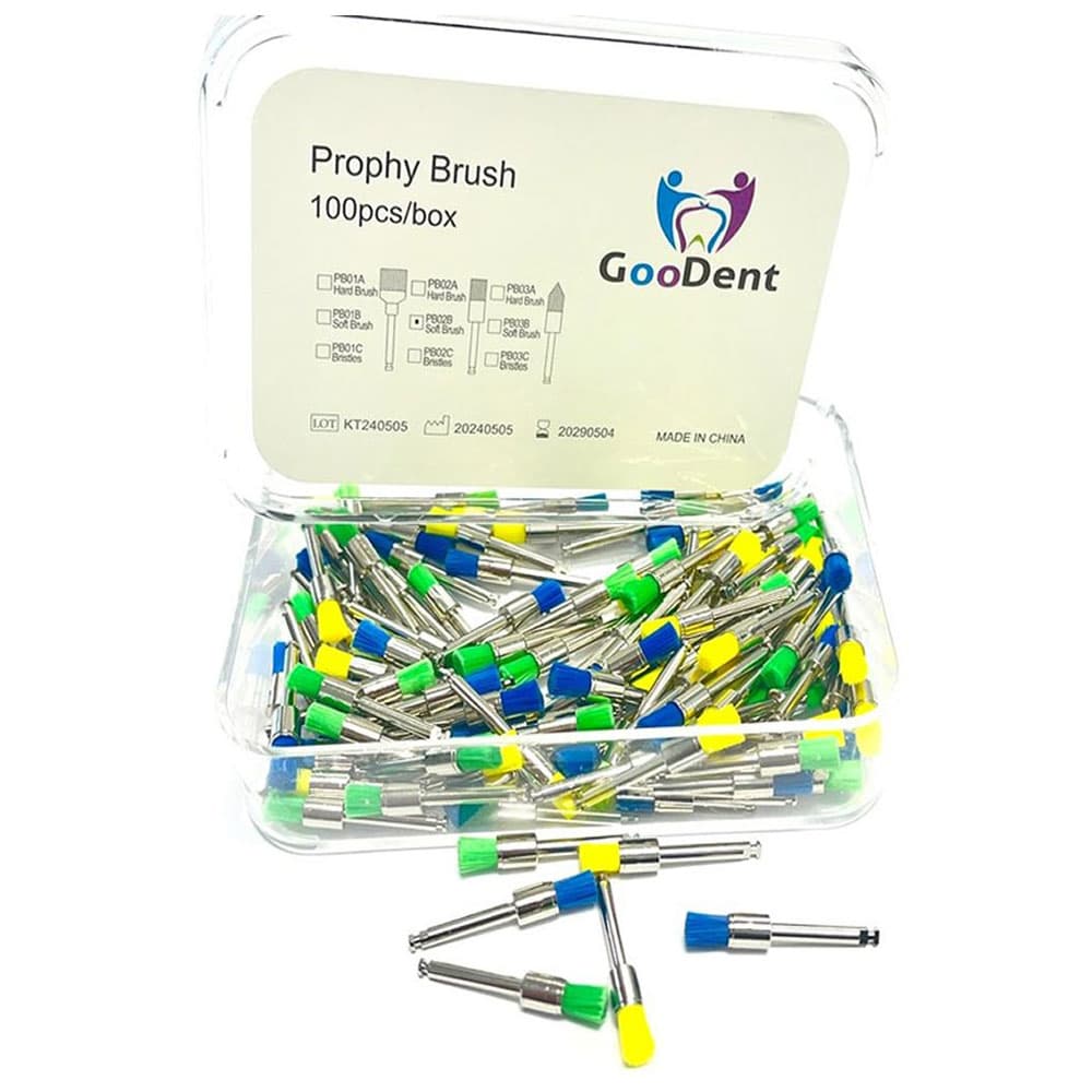 GooDent Prophy Brushes, Flat-shaped, Soft Nylon, Assorted Colors, RA Attachment, 100/Box - GooDent Prophy Brushes, Flat-shaped, Soft Nylon, Assorted Colors, 100/Box - Image 1