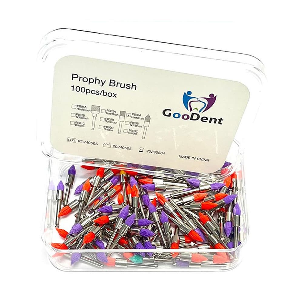 GooDent Prophy Brushes, Tapered-Shaped, Hard Nylon, Assorted Colors, RA Attachment, 100/Box - GooDent Prophy Brushes, Tapered-shaped, Hard Nylon, Assorted Colors, 100/Box - Image 1