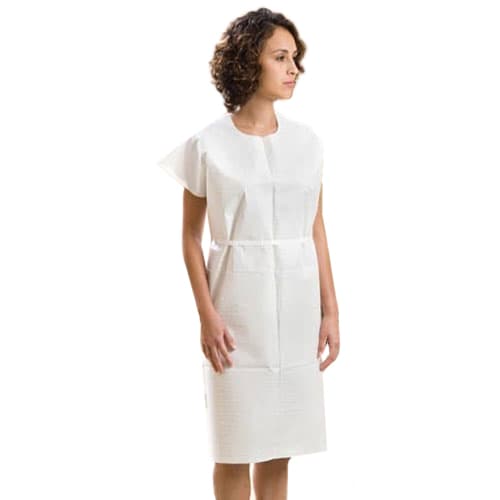 Graham Medical Exam Gown, Glued Shoulders, 30" x 42", White, Knee-Length, 50/Case - Graham Exam Gown - Glued Shoulders, 30" x 42", White Color, 50/Cs, Knee-length - Image 1