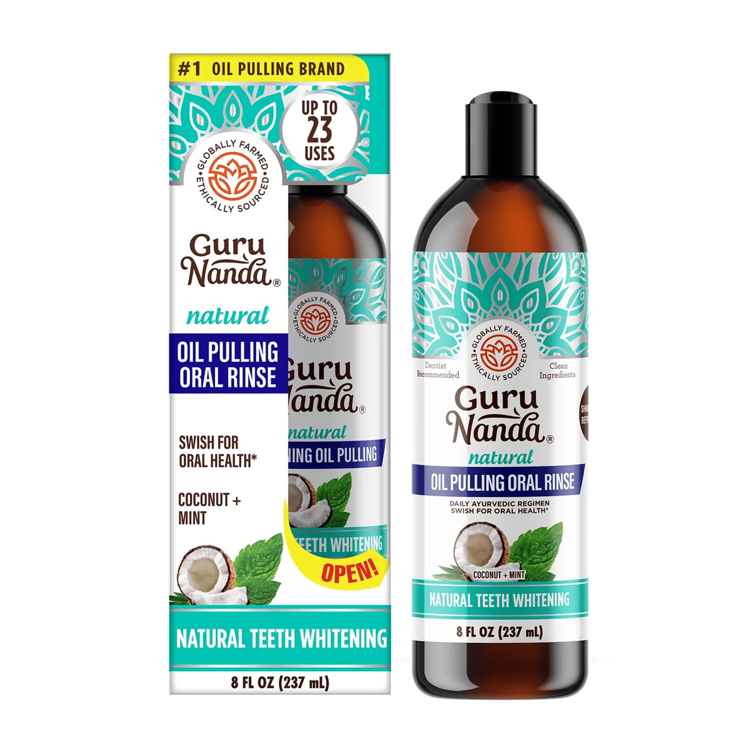 GuruNanda Coconut Mint Pulling Oil Oral Rinse with +7 Essential Oils & Vitamins, 8 oz Bottle, 12/Case - GuruNanda Coconut Mint Pulling Oil Oral Rinse with +7 Essential Oils & Vitamins, 8 Oz. Bottle, 12/Case - Image 1