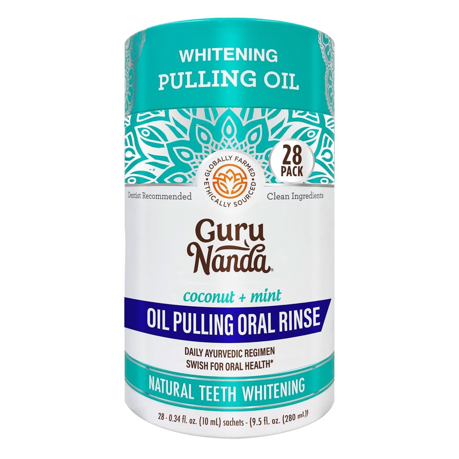 GuruNanda Coconut & Mint Whitening Pulling Oil Rinse Sachet, 28 Sachets per Pack, 24 Packs/Case - GuruNanda Coconut & Mint Whitening Pulling Oil Rinse Sachet, 28 Sachets per Pack, 24 Packs/Case - Image 1