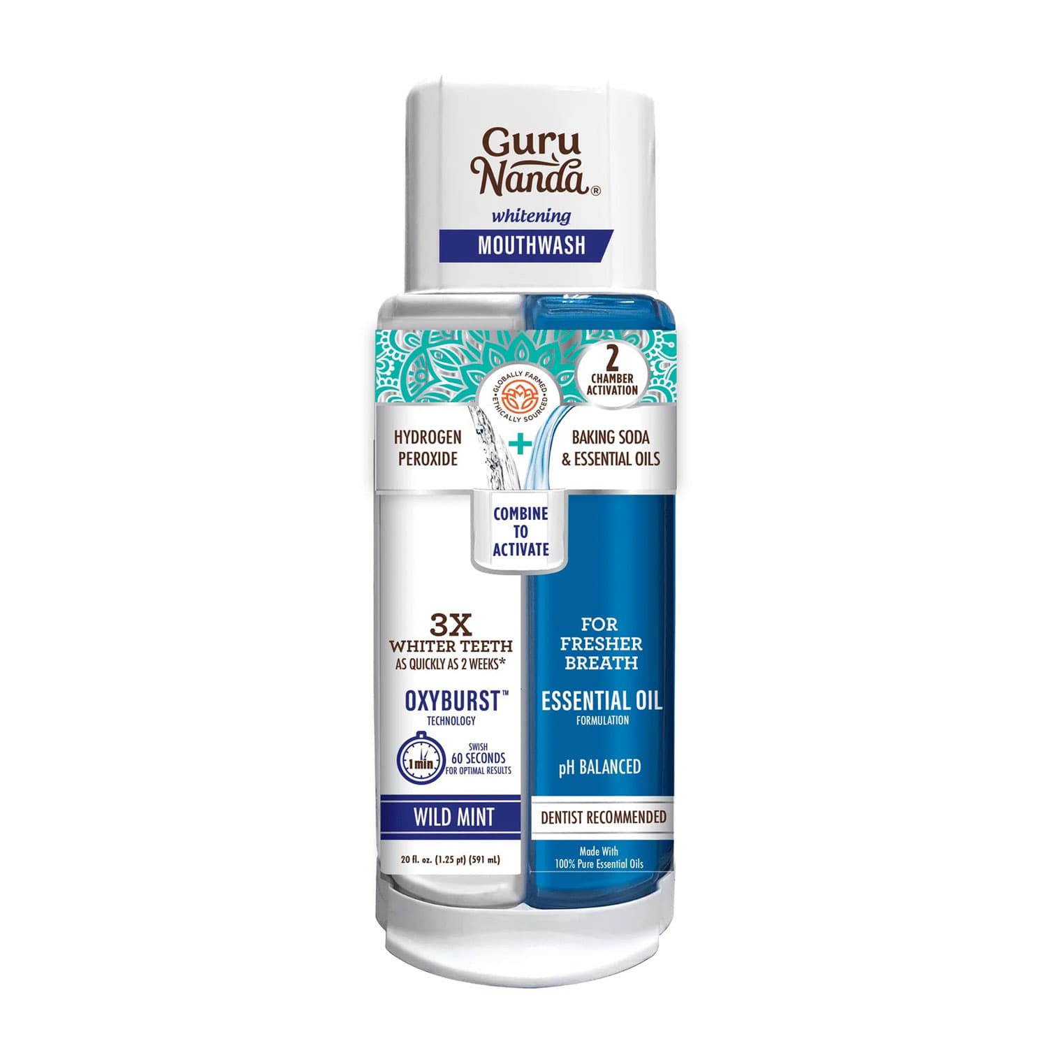 GuruNanda Dual Chamber Oxyburst Whitening Mouthwash, 20 oz Bottle, 12/Case - GuruNanda Dual Chamber Oxyburst Whitening Mouthwash, 20 Oz. Bottle, 12/Case - Image 1