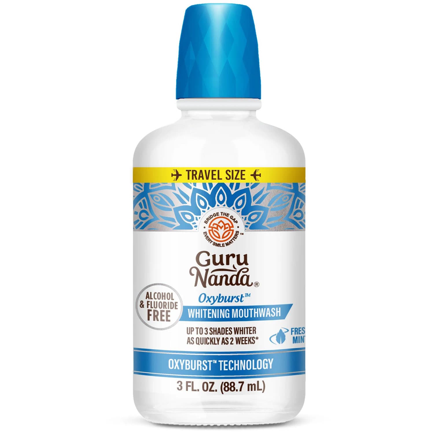 GuruNanda Oxyburst Whitening Travel Mouthwash, Mint, 3 oz Bottle, 24/Case - GuruNanda Oxyburst Whitening Travel Mouthwash, Mint, 3 Oz. Bottle, 24/Case - Image 1