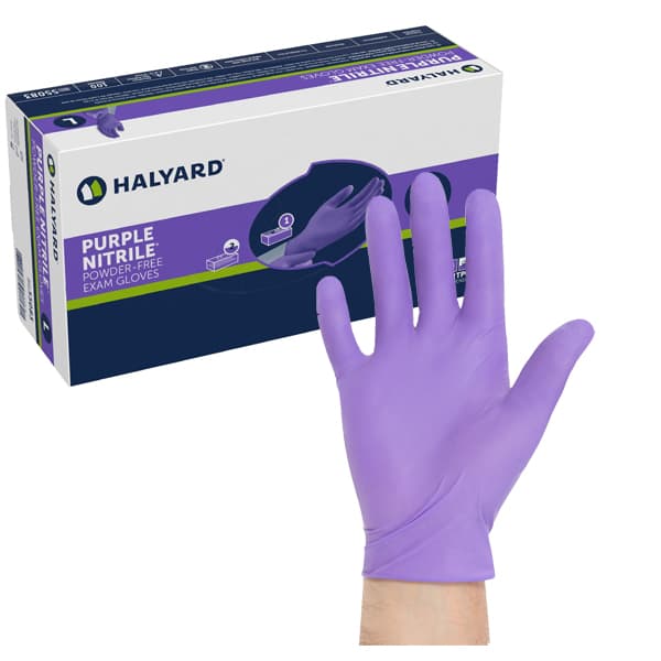 Halyard Purple Nitrile Powder-Free Exam Gloves, 9.5" Cuff, X-Large, 90/Box - Purple Nitrile Powder-Free 9.5" Exam Gloves, X-Large, 90/Box - Image 1