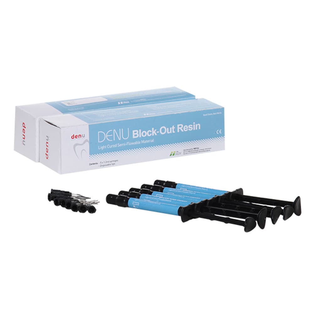 Denu Block-Out Resin, Light-Cured Semi-Flowable, 1.2 mL Syringe, 5/Box, Blue - Denu Block-Out Resin Light Cured, Semi-flowable Material, 1.2 mL Syringe, 5/Box. Includes - Image 1