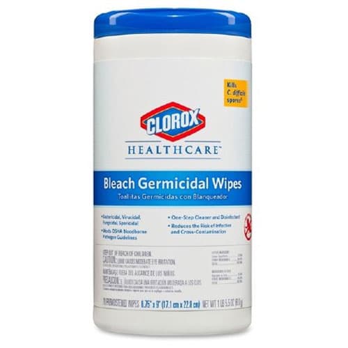 Clorox Germicidal Wipes with Bleach, 6.75" x 9", 70 Wipes per Can, 6 Cans per Case, 0.55% Bleach - Clorox Germicidal Wipes with Bleach, 6.75" x 9", 70/Can- 6/cs. Contains 0.55% - Image 1