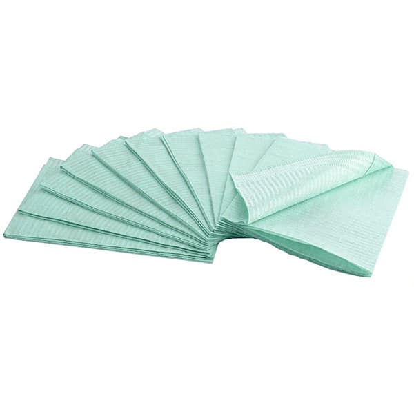 House Brand Patient Bibs, Green, 13" x 18", 2-Ply Paper/1-Ply Poly, Plain, 500/Case - House Brand Patient Bibs GREEN 13" x 18" 2-Ply Paper/1-Ply Poly 500/Cs. Plain - Image 1