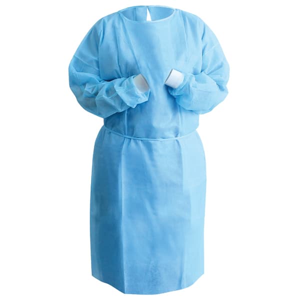 House Brand Blue Disposable Isolation Gowns, Regular/Large, Full Length, Fluid-Resistant, 10/Bag - House Brand Blue Disposable Isolation Gowns 10/bag, Regular/Large, full length - Image 1