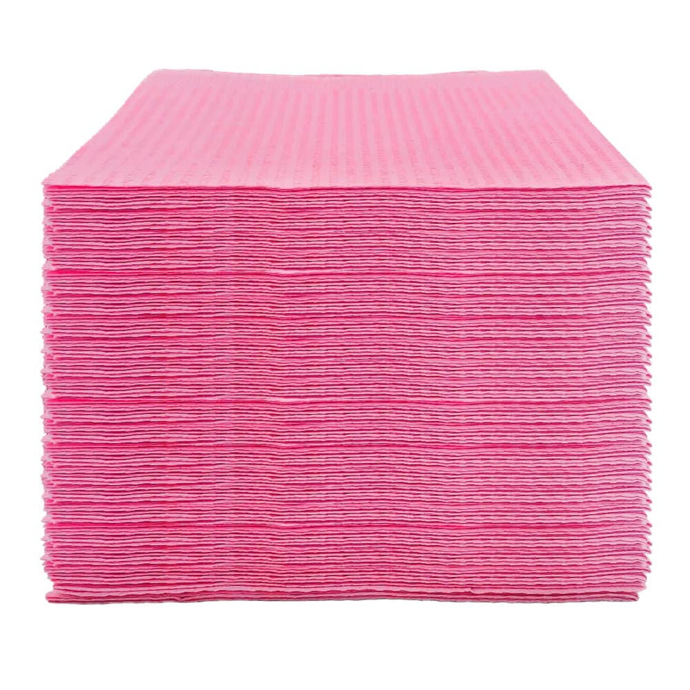 House Brand Patient Bibs, Pink, 13" x 18", 2-Ply Paper/1-Ply Poly, Plain Rectangle, 500/Case - House Brand Patient Bibs PINK 13" x 18" 2-Ply Paper/1-Ply Poly 500/Cs - Image 1