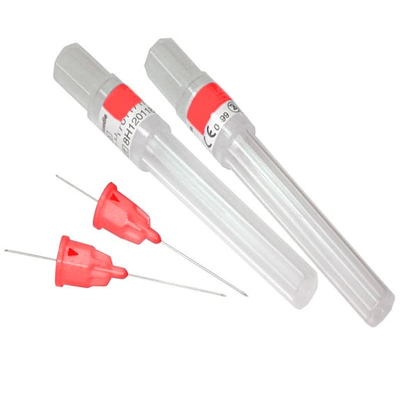House Brand 25 Gauge Long Sterile Disposable Dental Anesthetic Needles, Red Plastic Hub, 100/Box - House Brand 25 gauge Long sterile disposable RED plastic hub needles - Image 1