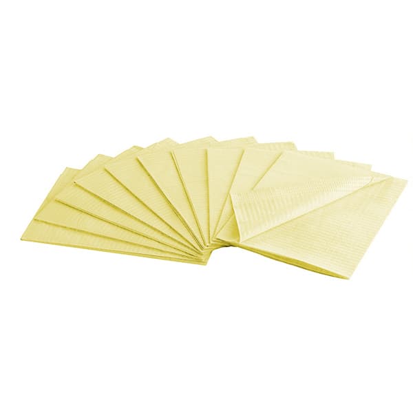 House Brand Patient Bibs, Yellow, 13" x 18", 2-Ply Paper/1-Ply Poly, Plain, 500/Case - House Brand Patient Bibs YELLOW 13" x 18" 2-Ply Paper/1-Ply Poly, Plain - Image 1