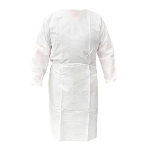 House Brand Isolation Gown with Elastic Cuff, White, One Size Fits All, 50/Case - House Brand Isolation Gown with Elastic Cuff - White, one size fits all - Image 1