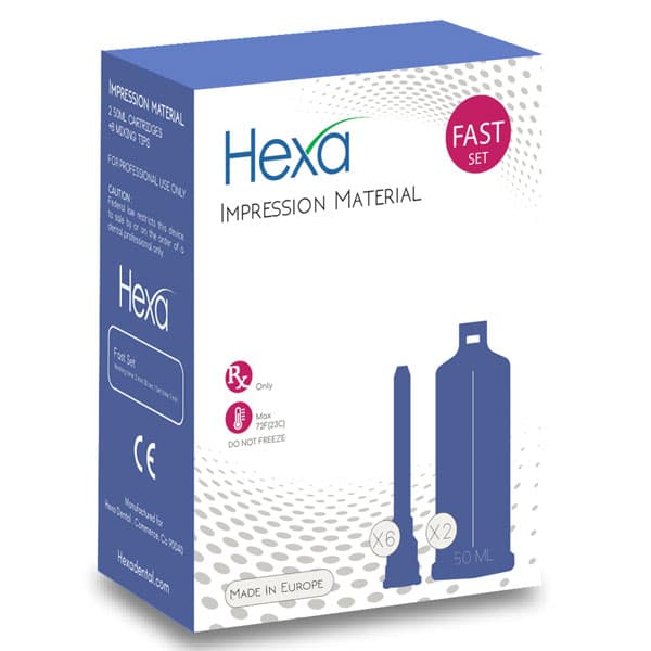 Hexa VPS Impression Material, Light Body, Fast Set, 2 x 50 ml Cartridges & 6 Mixing Tips - Hexa VPS Impression Material, Light Body, Fast Set, 2 - 50 ml cartridges & 6 - Image 1