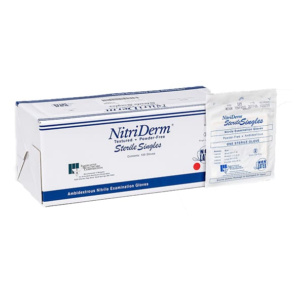NitriDerm Sterile Nitrile Examination Gloves, Powder Free, Smooth, Medium, 50 Pair/Box - NitriDerm Nitrile Gloves: Sterile MEDIUM 50 Pair/Box. Powder Free, Smooth, Box - Image 1