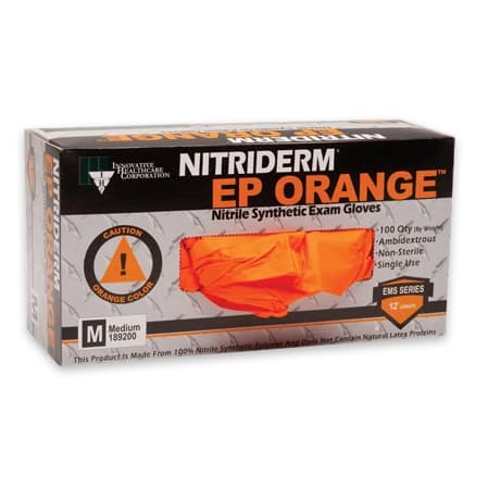 NitriDerm EP Orange Nitrile Exam Gloves, Medium, Powder-Free, Non-Sterile, Textured, 100/Box - NitriDerm EP Orange Nitrile Synthetic Exam Gloves, Medium, Powder-Free - Image 1